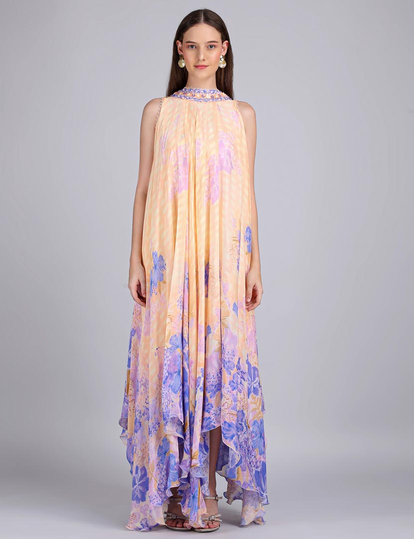 Denser Duo Corsage Placement Printed High Low  Dress