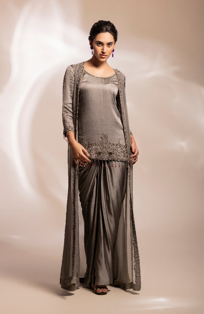 Kali jacket, inner kurti and lungi drape skirt