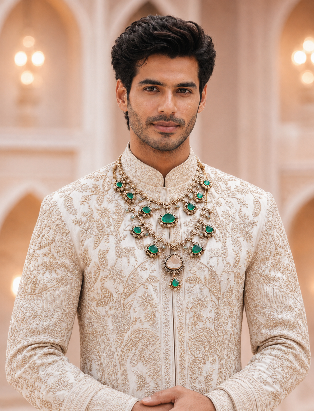 Navratna Kundan Pearl Necklace Earring Set