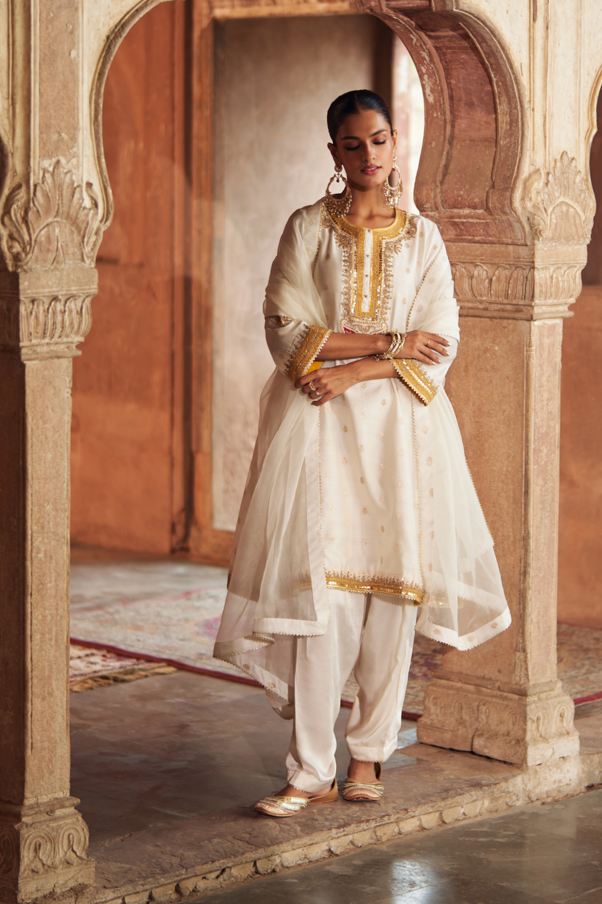 Inaayat Ivory Silk Chanderi Chauga with Dogri Salwar Set
