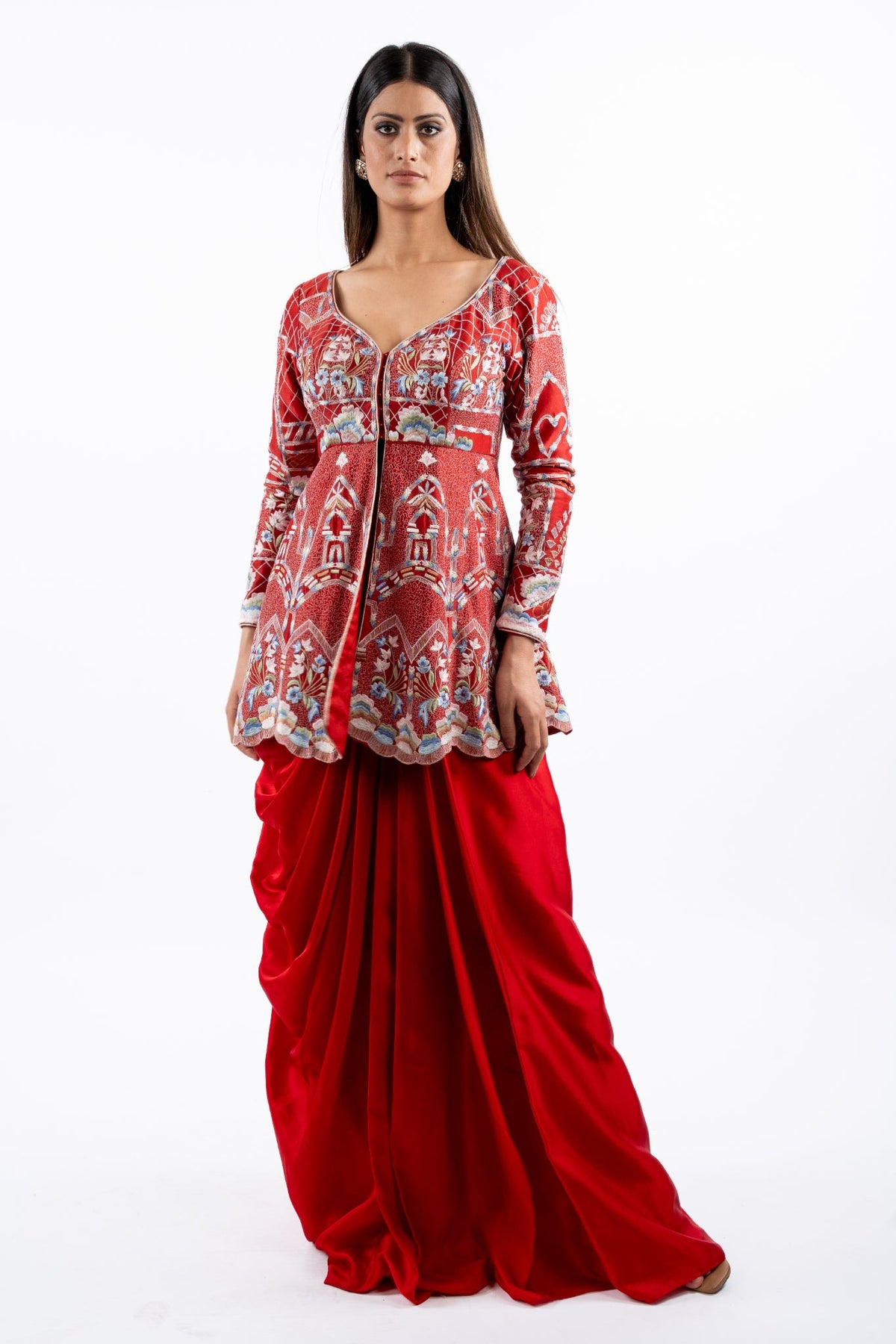 Imperial Crimson Printed Jacket Kurta
