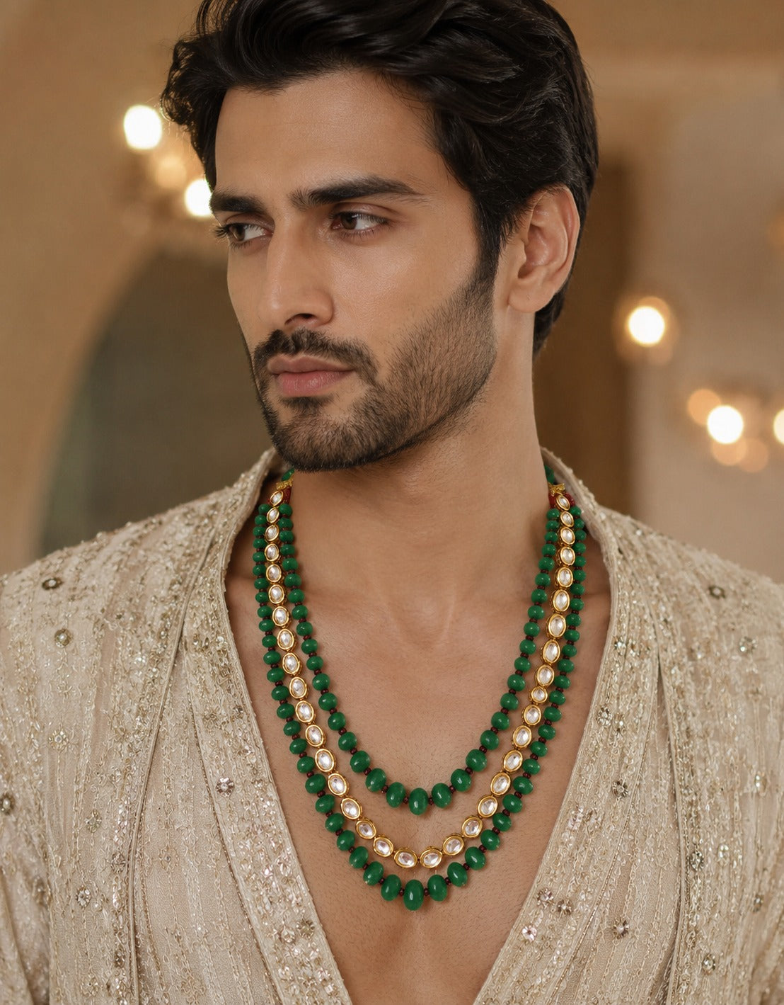 Navratna Kundan Floral Necklace Earring Set
