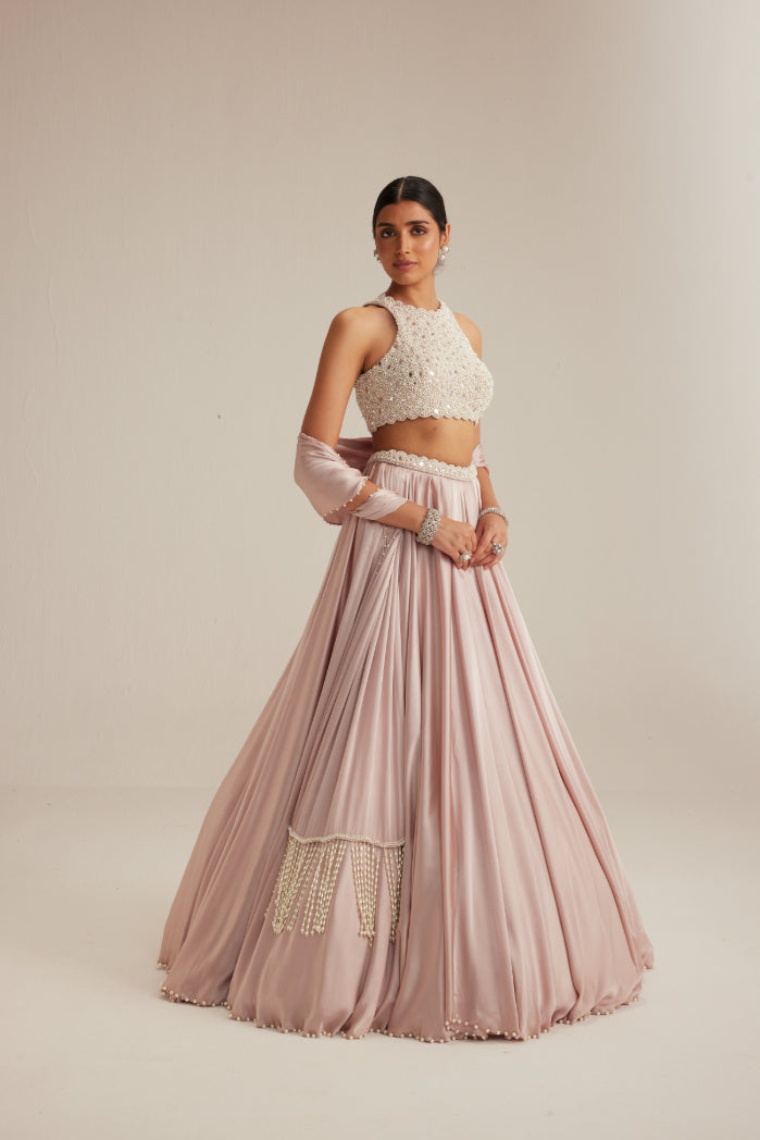 Ash Pink Satin skirt Set