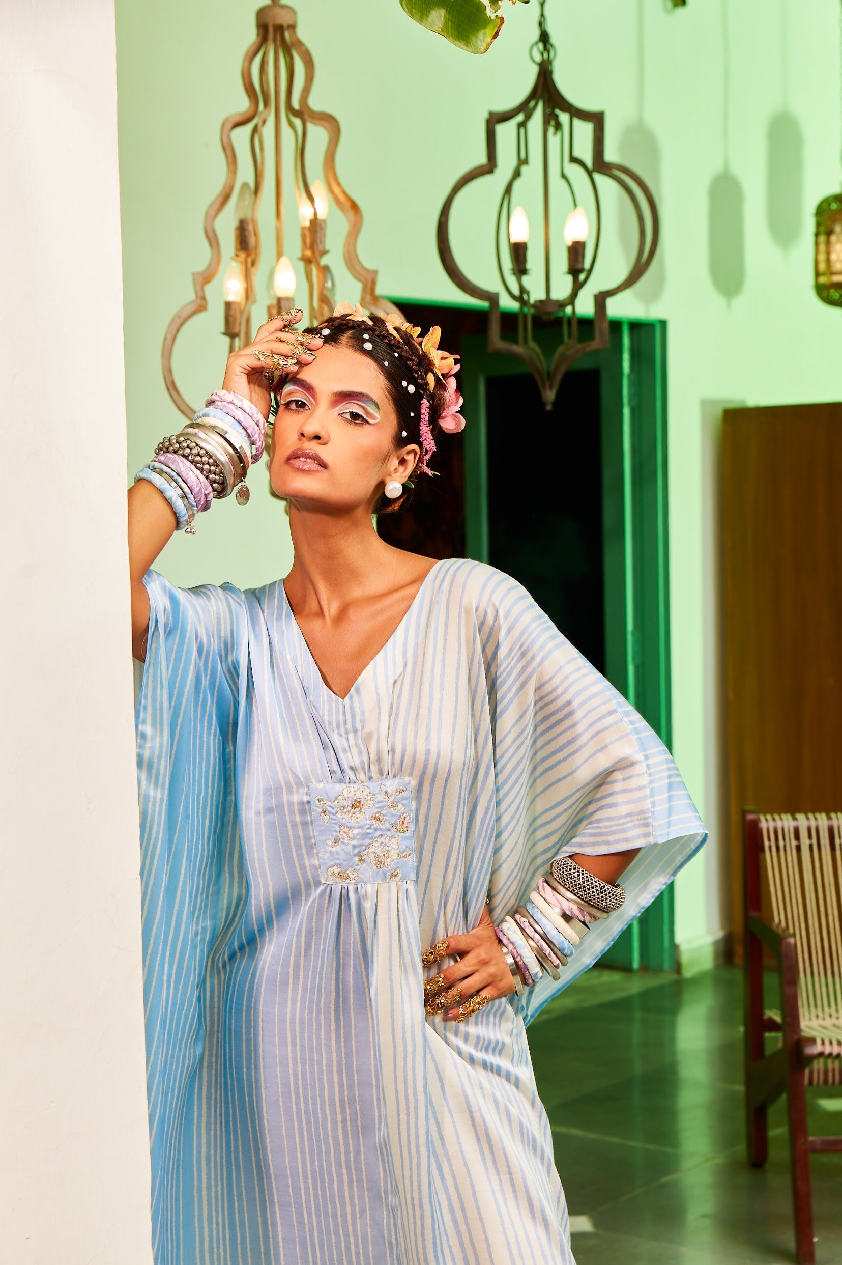 Powder Blue Square Patch Kaftan.