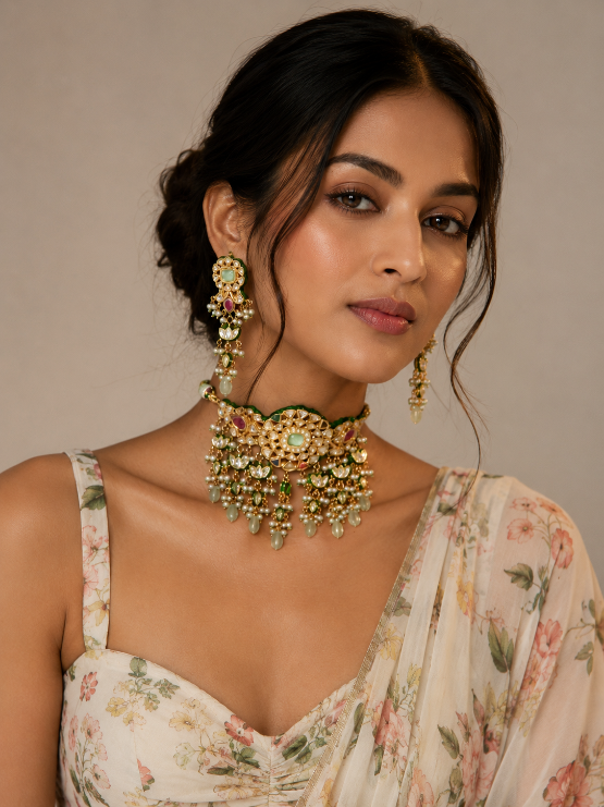Meher Mint Jaipuri Kundan Choker Set