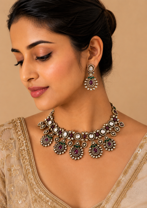 Ruby Kundan Statement Necklace Set