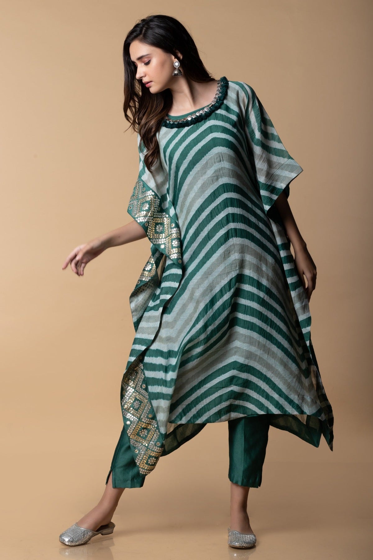 leheria kaftan set with gota embroidery