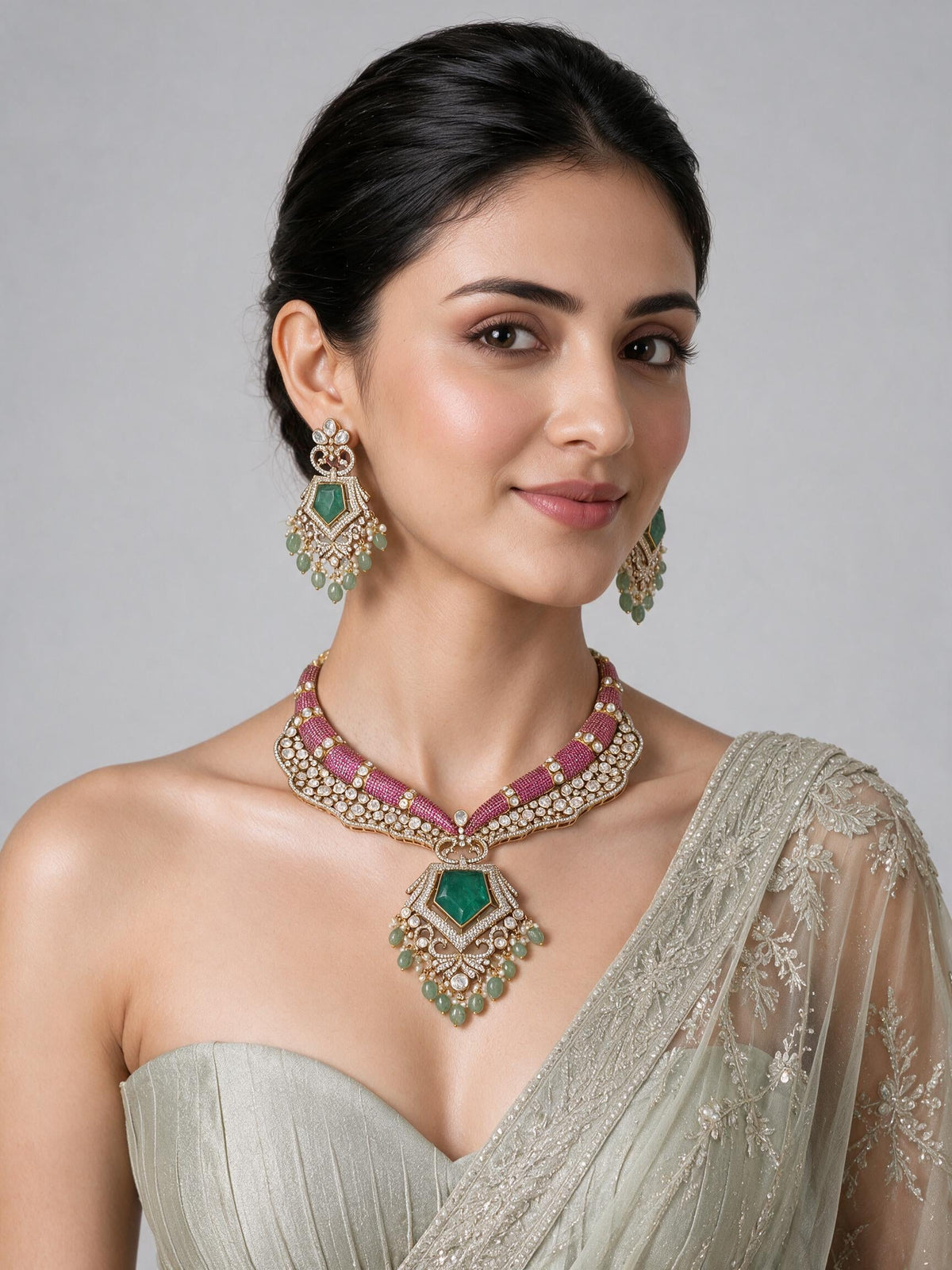 Emerald Pearl Statement Necklace Set