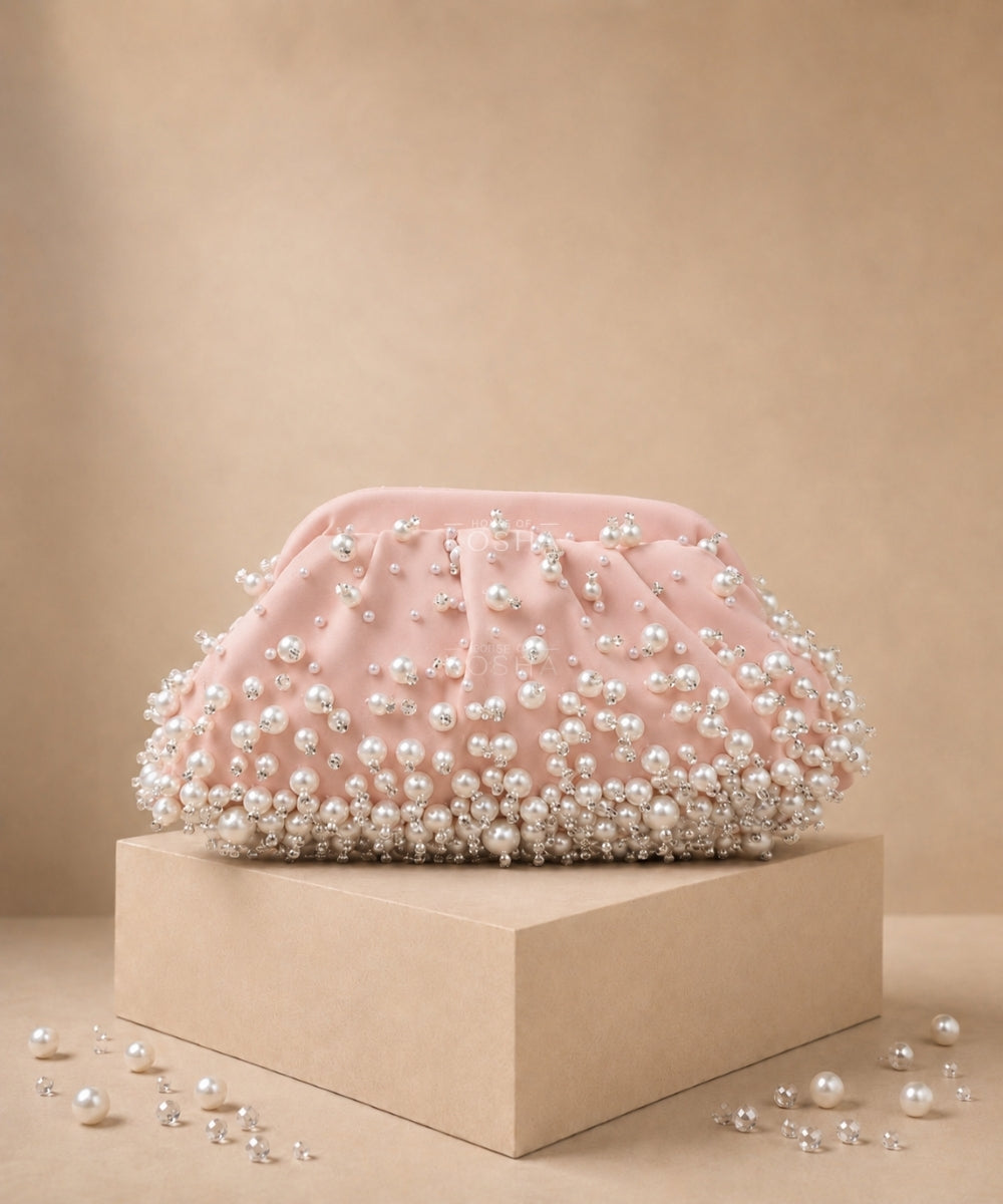 Serene Pink Suede Embellished Clutch