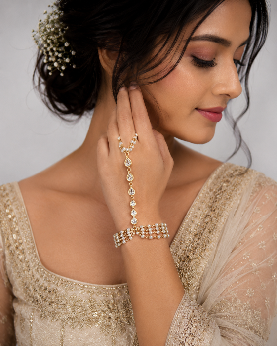 Pearl & Polki Bridal Haath Phool Bracelet