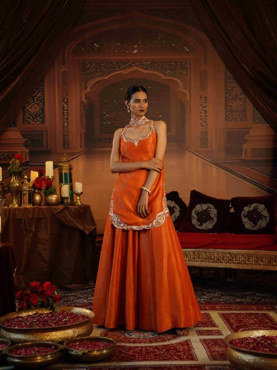 rust orange kasab silk sharara set - image 1