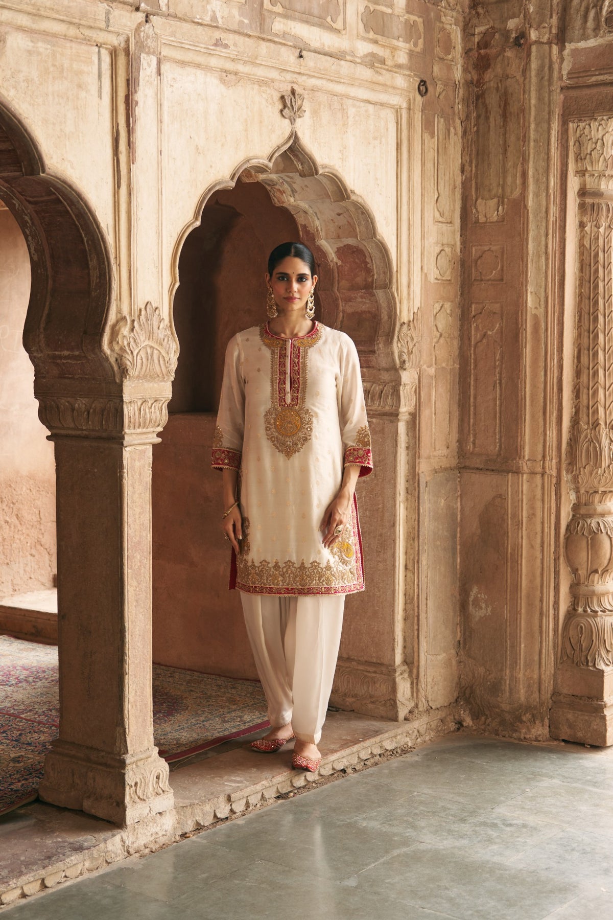 Daisy Ivory Silk Chanderi Kurta with Salwar for Festive Wear