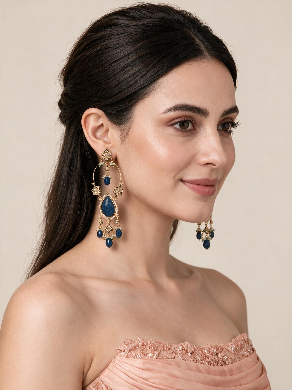 Sapphire Kundan Statement Drop Earrings