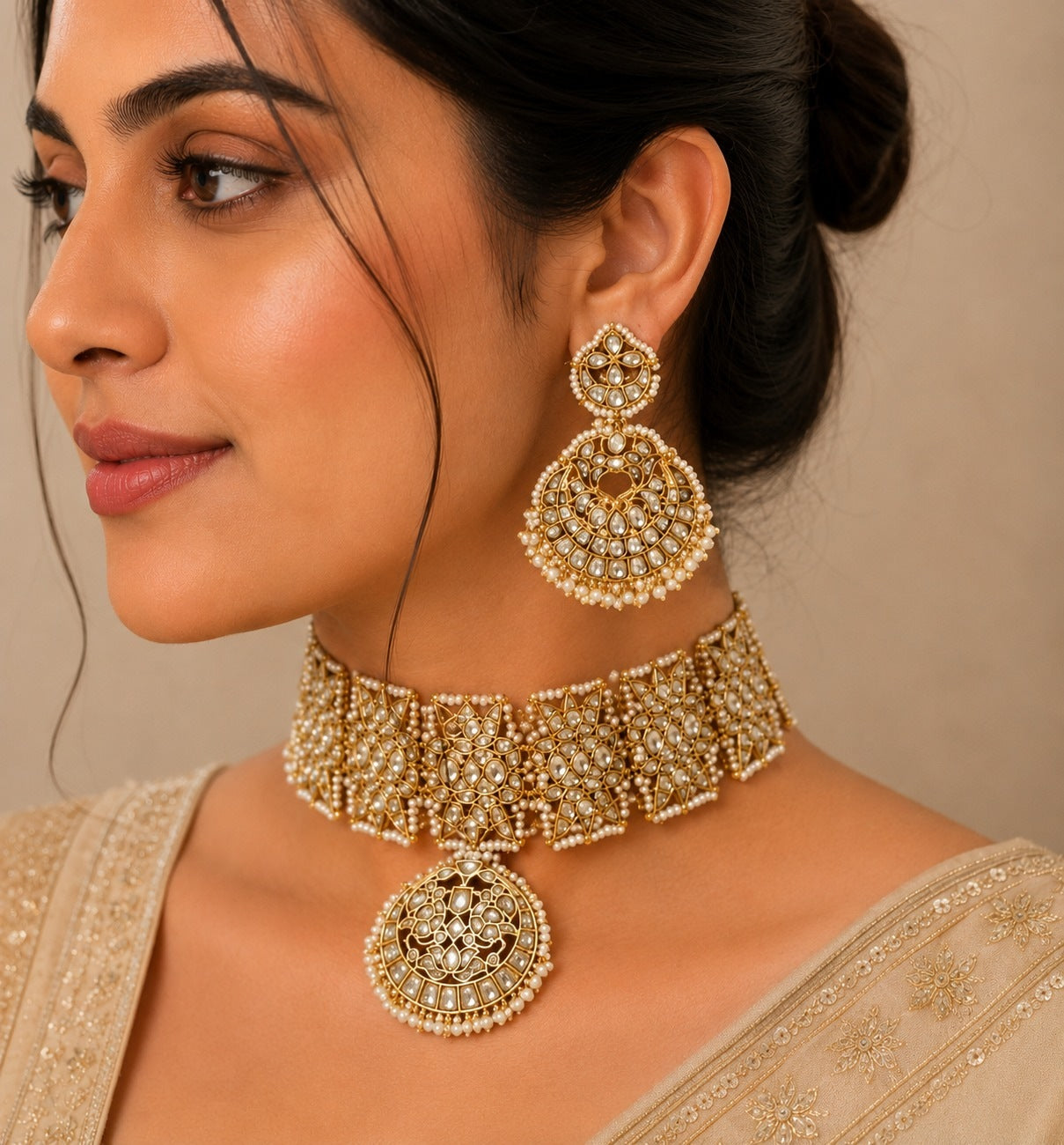 Kundan Pearl Bridal Choker Set