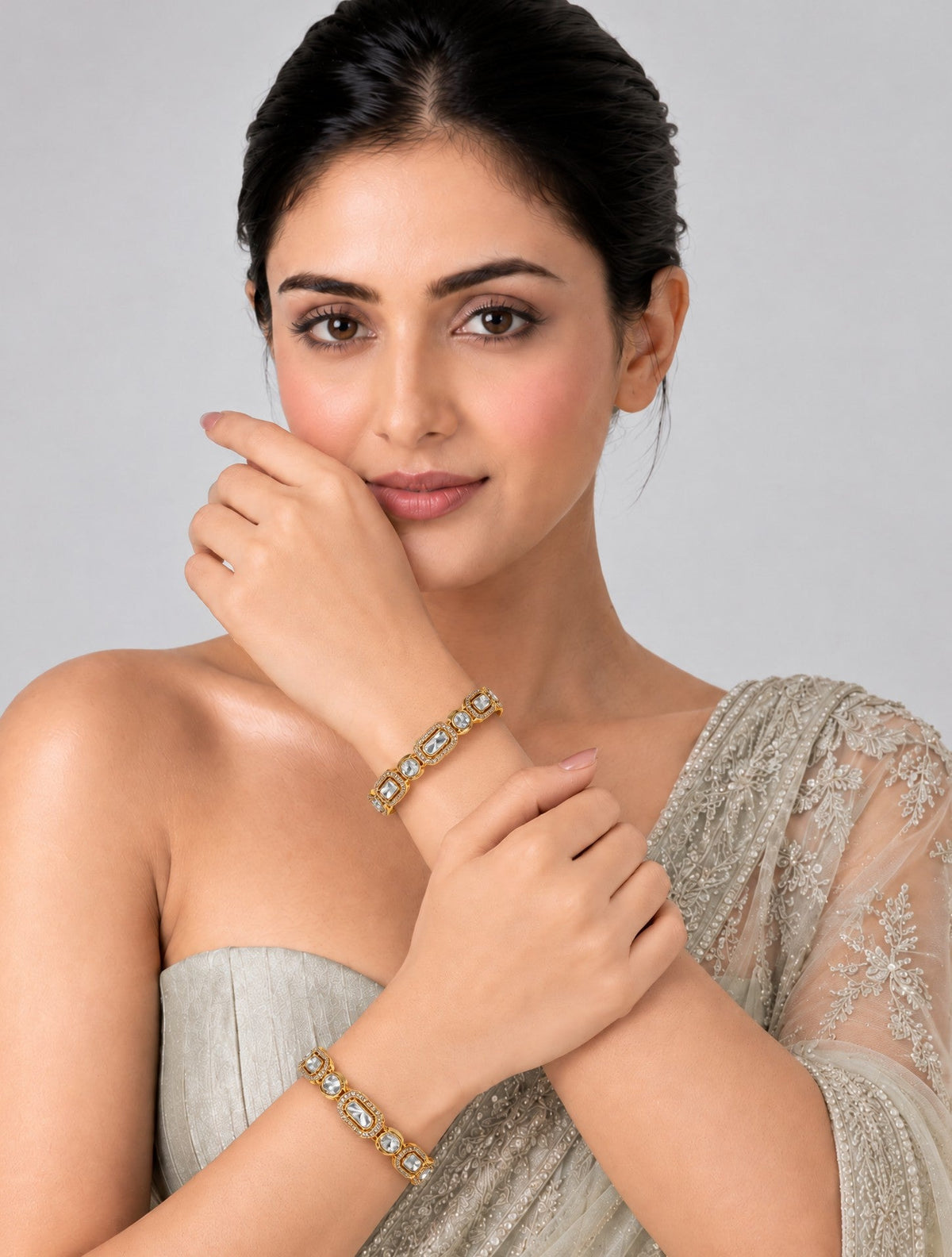 Oval Moissanite Polki Bangles