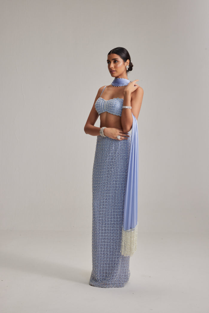 Dew Blue Pencil Skirt Set