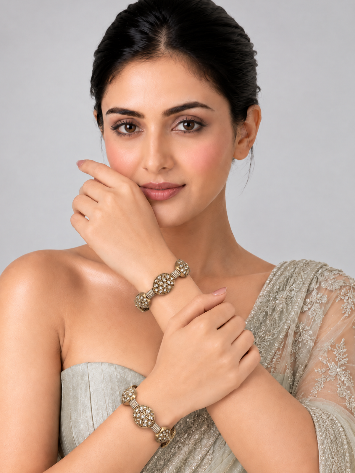 Floral Cluster Moissanite Polki Bangles