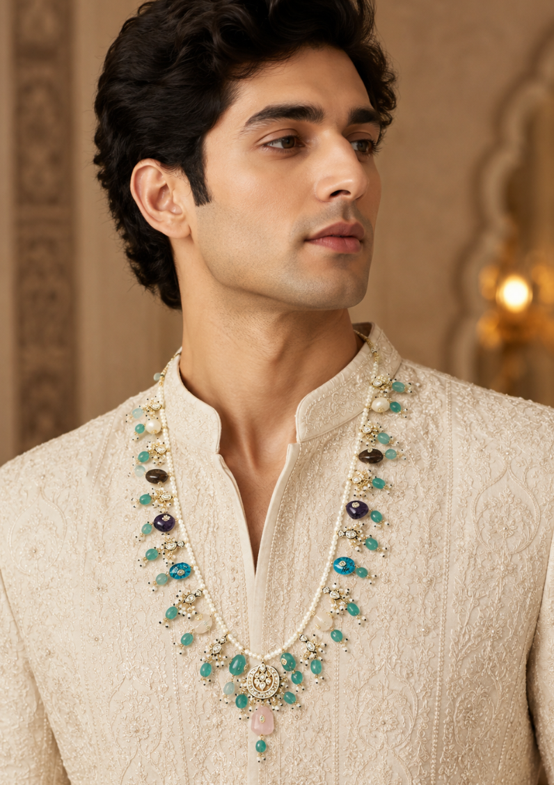 Multicolour Stone Kundan Pearl Necklace