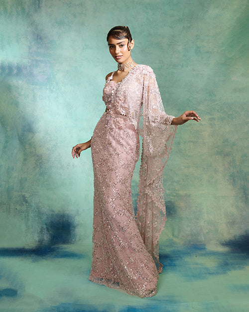 PEARL PINK DRAPE SAREE