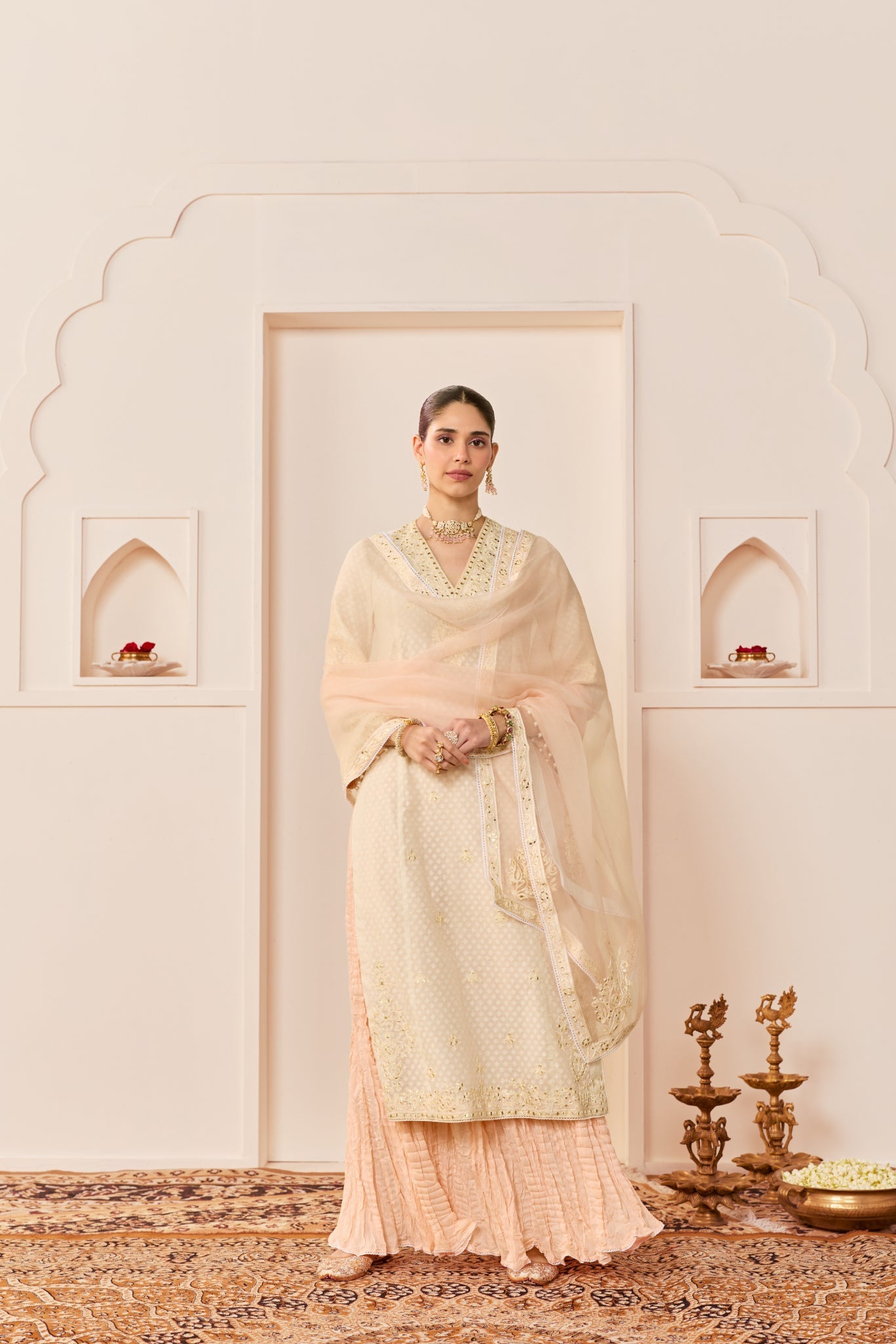 RUHANI - DAISY IVORY LONG KURTA WITH SKIRT AND DUPATTA