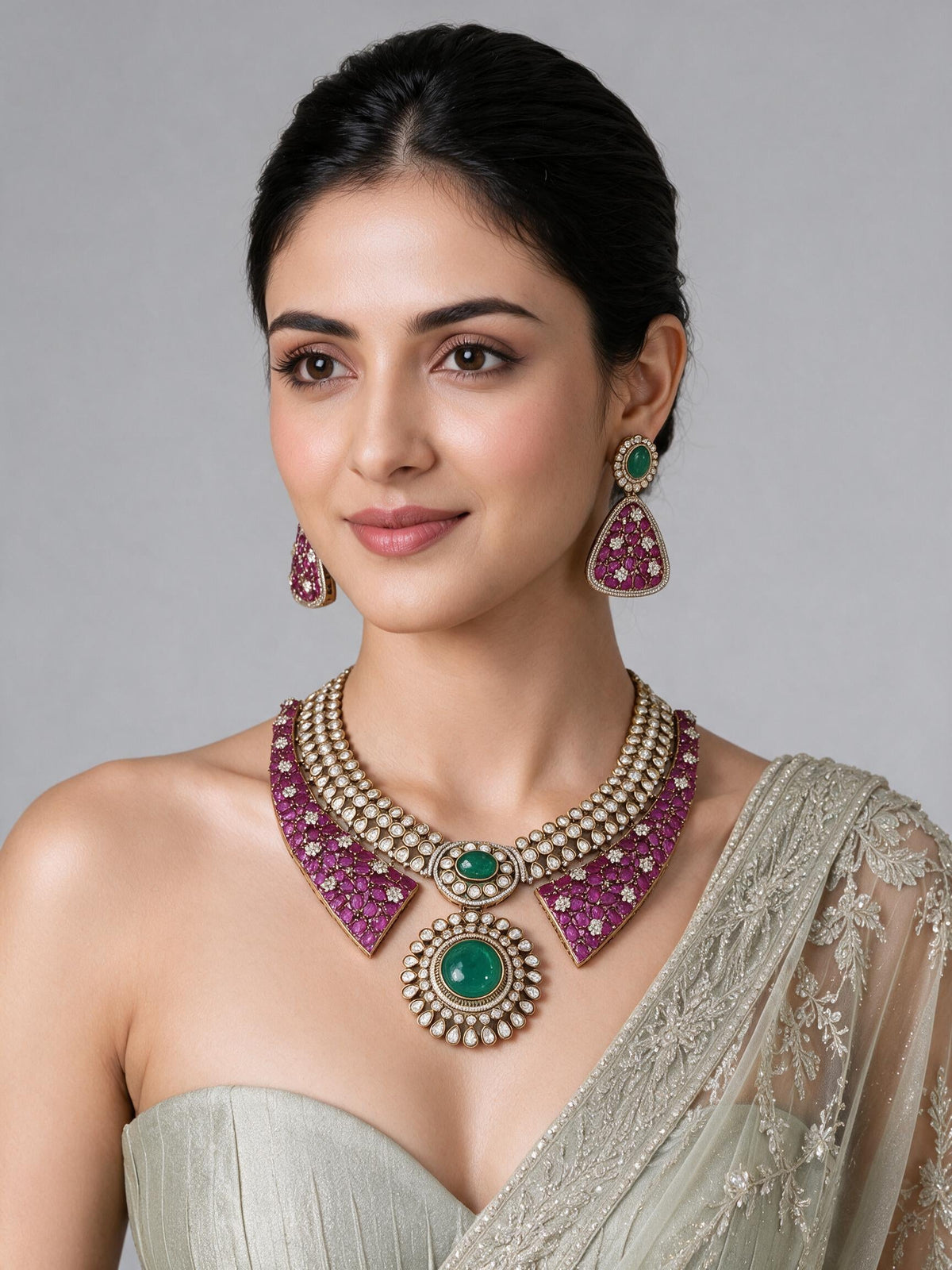 Ruby Emerald Choker Necklace Set