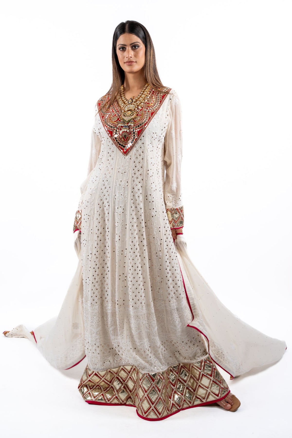 Ivory Regal Embroidered Anarkali Set