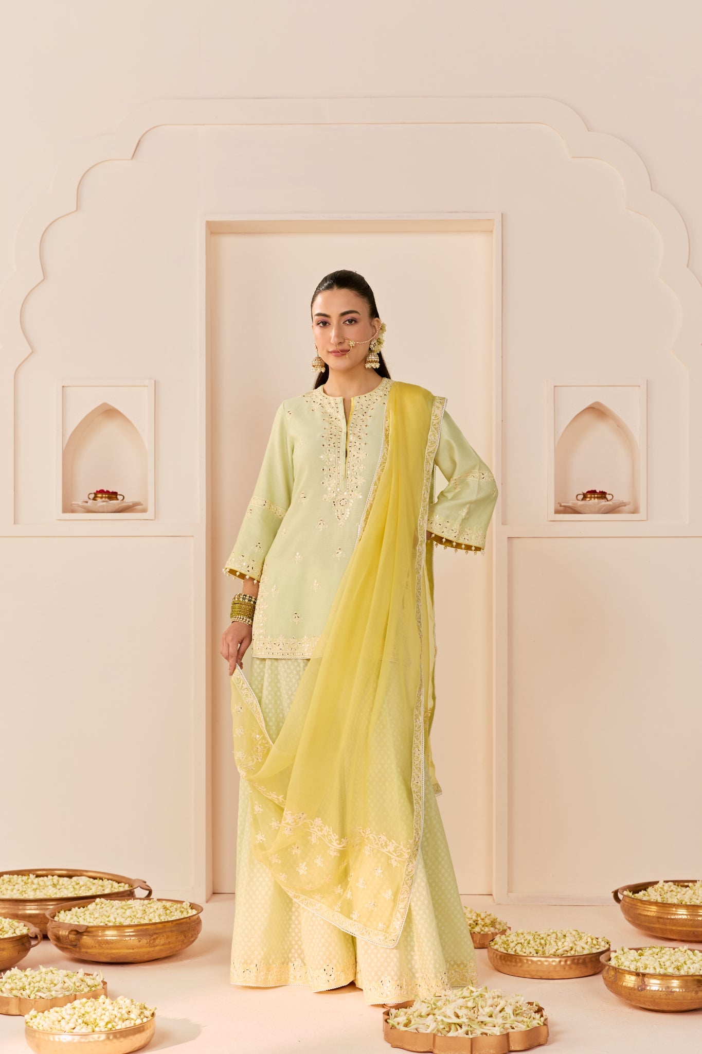 REHMA - MINT GREEN SHORT KURTA WITH SHARARA AND DUPATTA