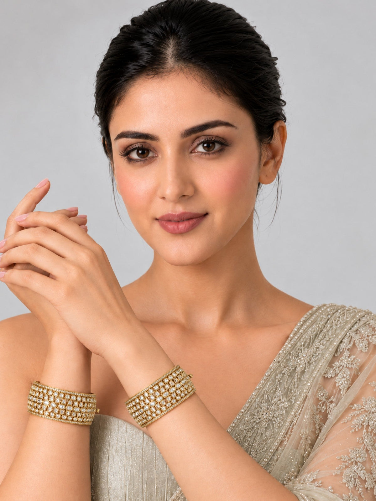 Layered Moissanite Polki Bangles