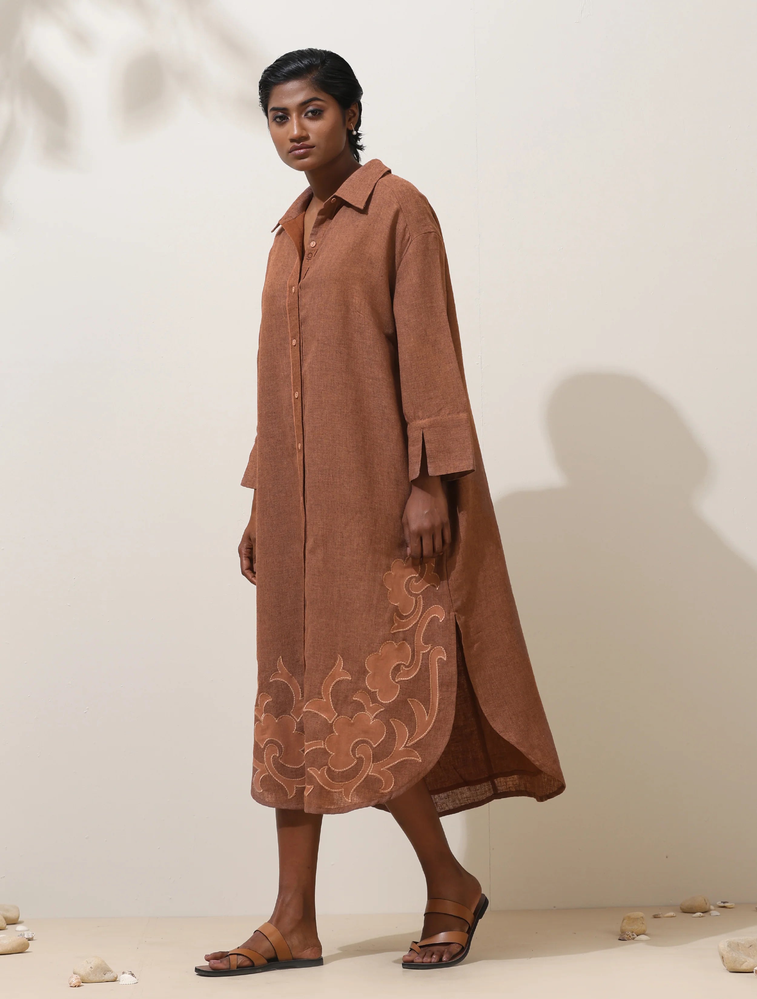 trueBrowns Sierra Brown Embroidered tural Cotton Dress