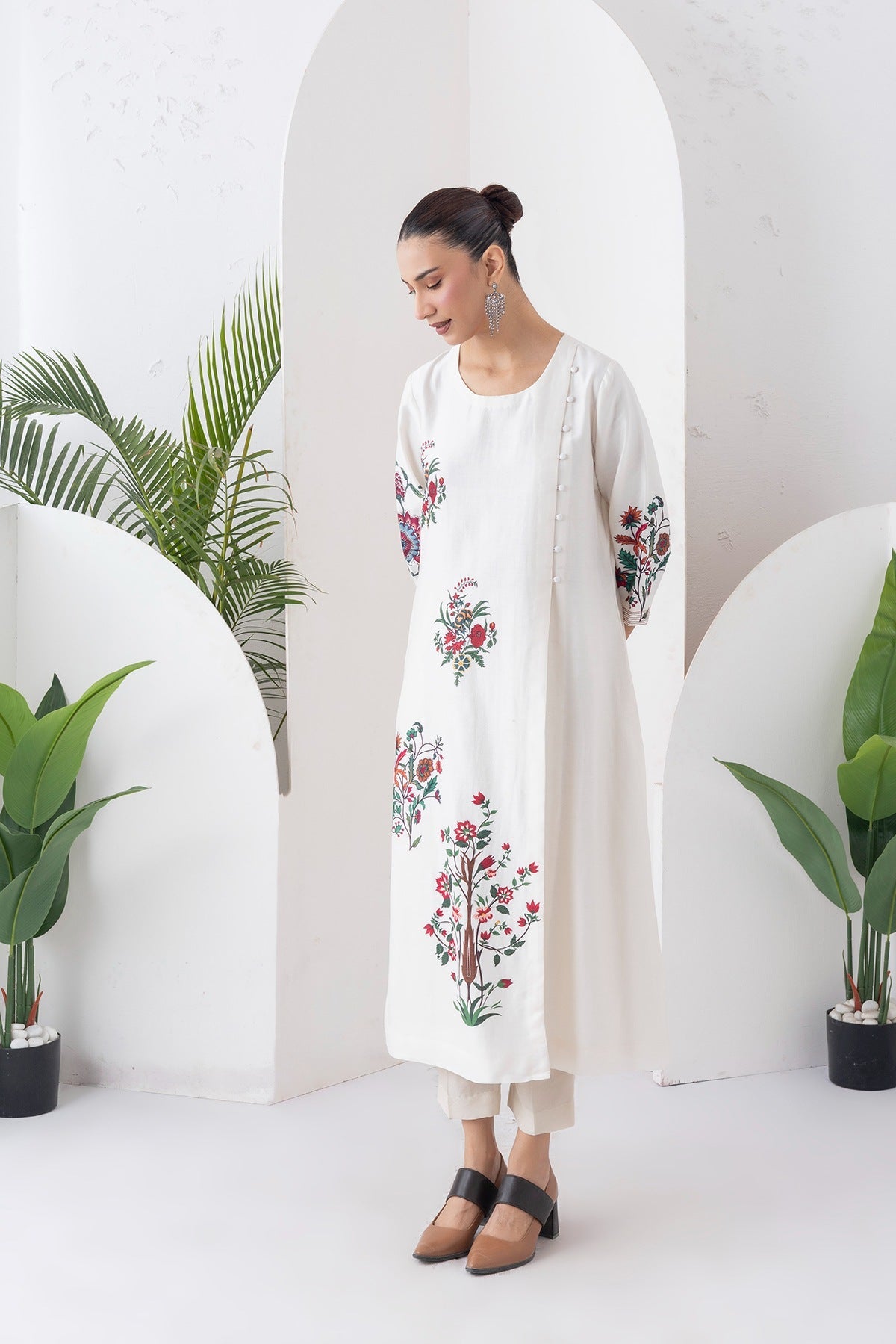 Ivory Silk Chanderi Floral Boota Printed Dress Set (2 PCS)