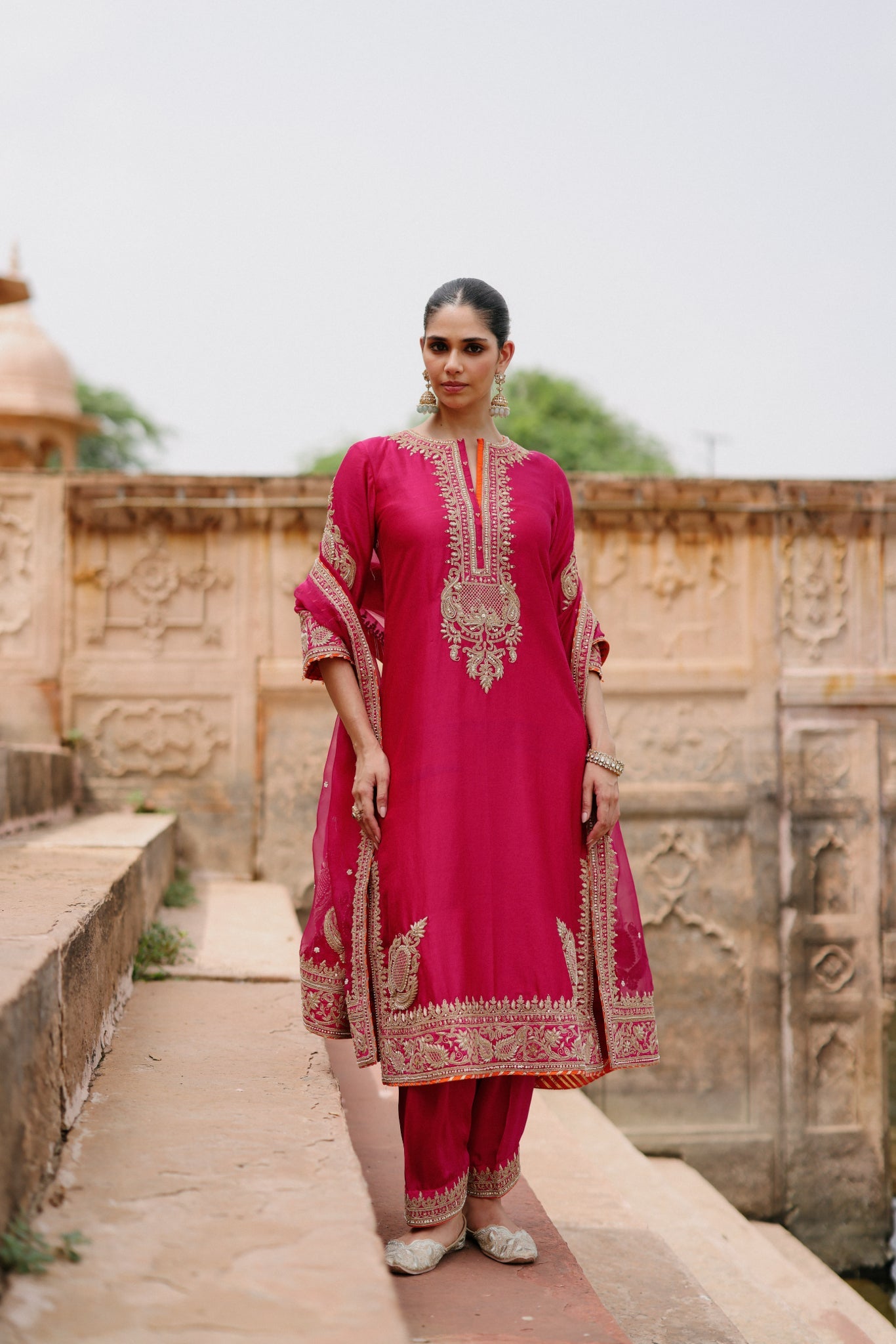 Arwa - Hot Pink Long Kurta Set with Salwar & Dupatta