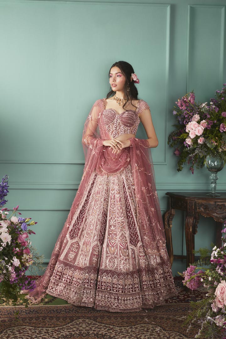 Rust/Rose Lehenga With French Chateau Elements