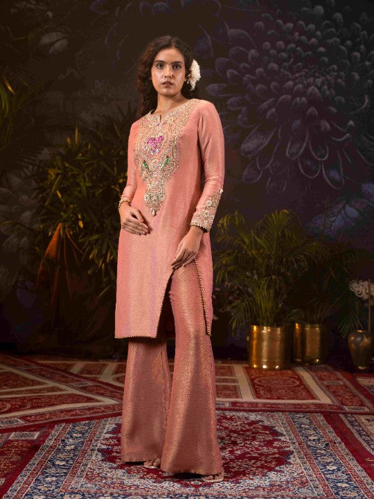 dual-tone dusty pink kurta set - image 1