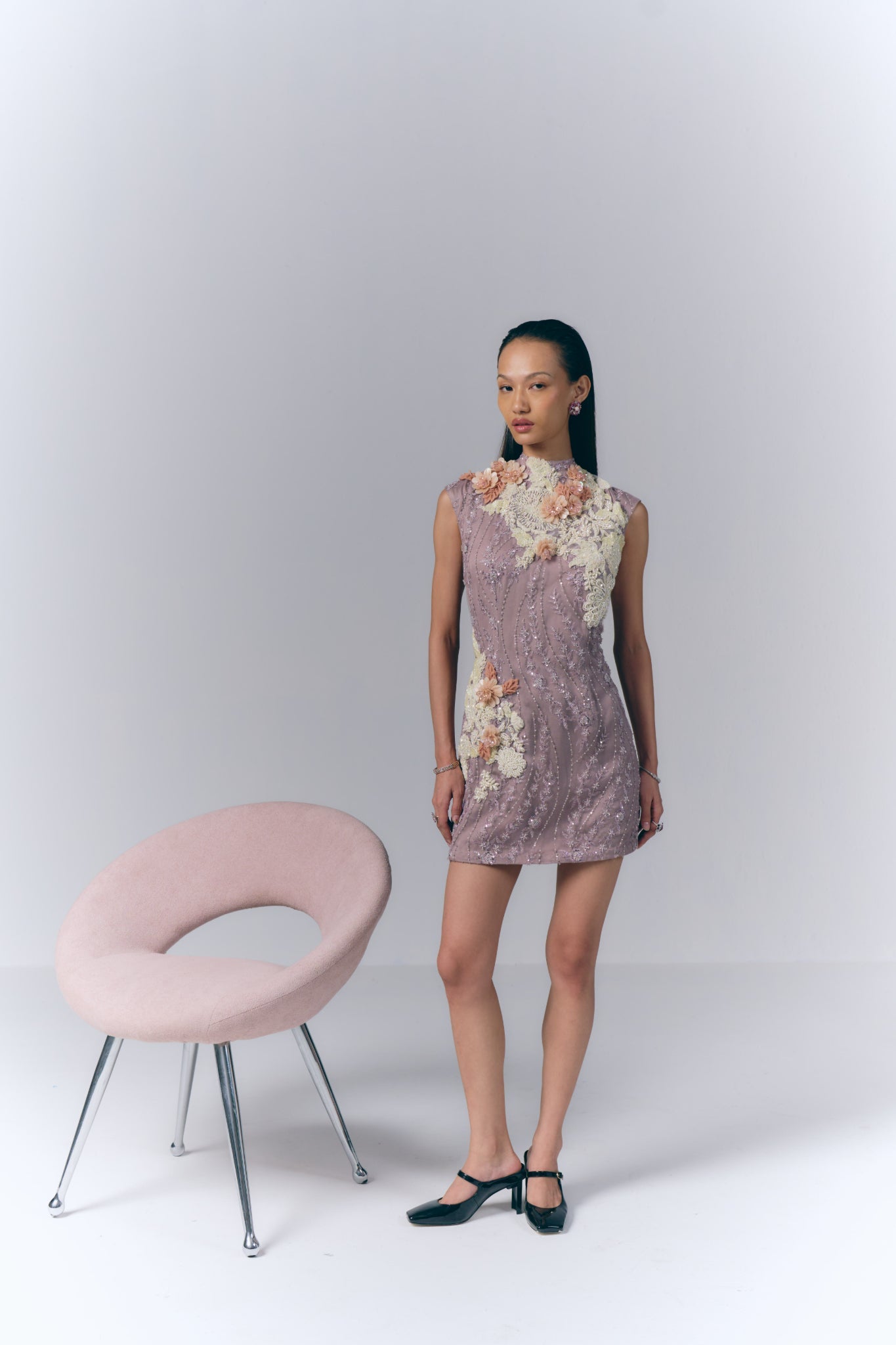 Mauve Embroidered Short Dress