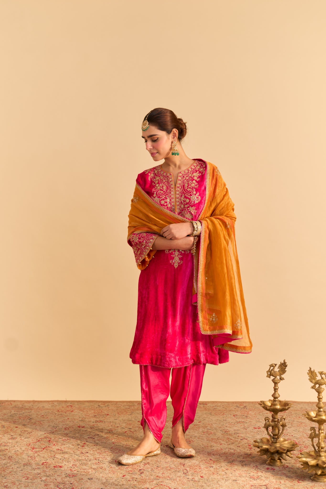 Eira - Hotpink A-line Kurta with Dhoti with Dupatta