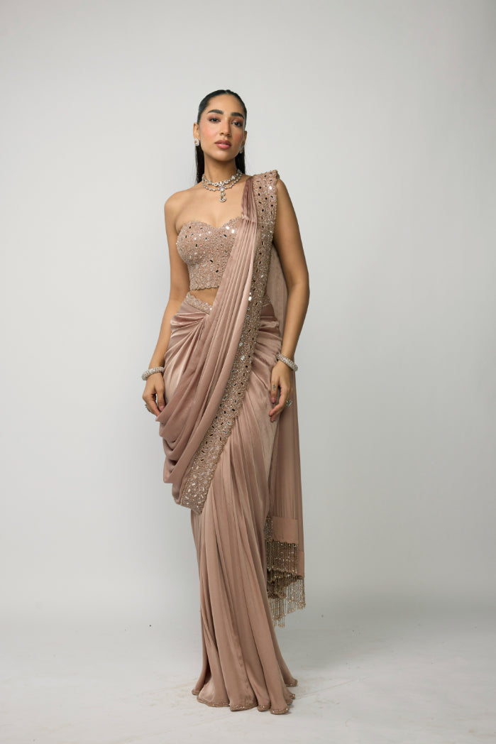 Bronze Ros� Draped Saree Set