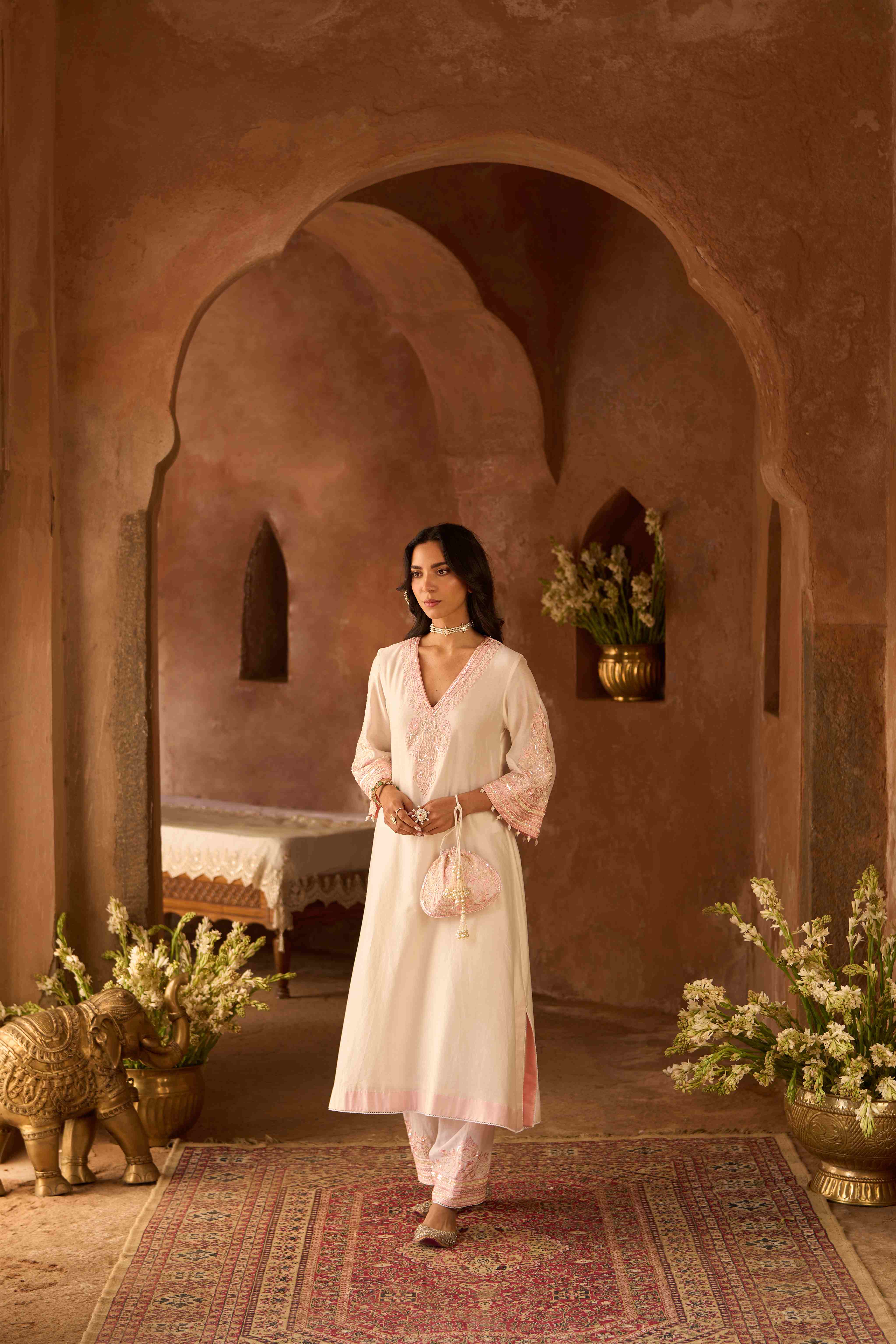 SAHABAT - DAISY IVORY WITH PINK KAAFTAN WITH SALWAR