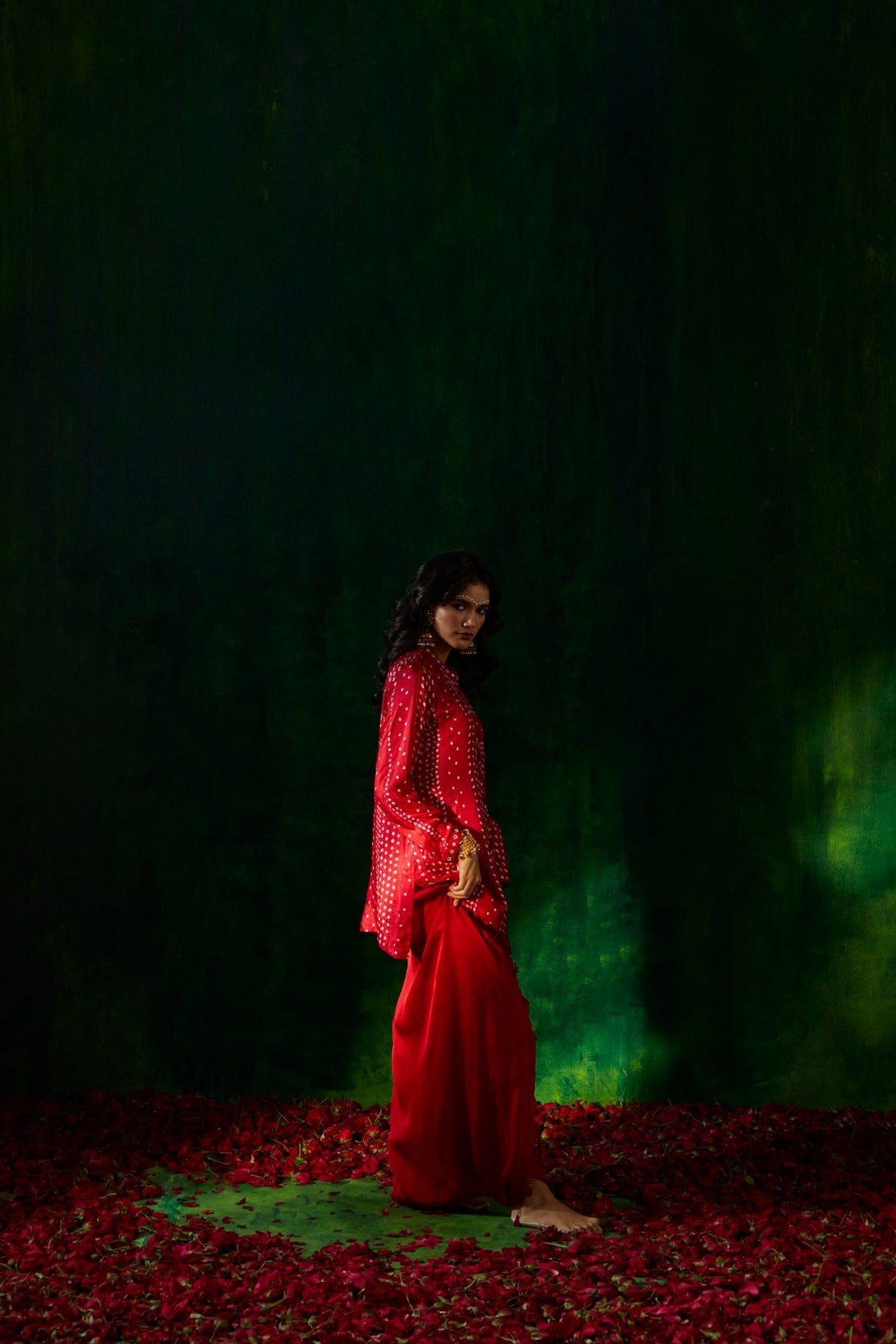 Asymmetrical Bandhani Tunic Set