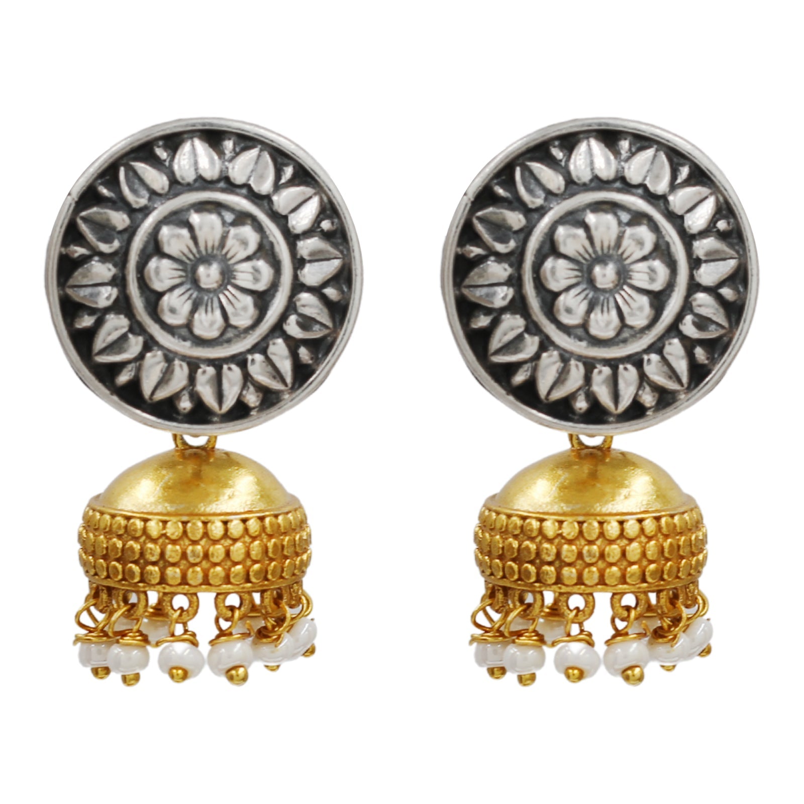 Sangeeta Boochra Ethnic Dual Tone Silver Pearl Drop Earrings