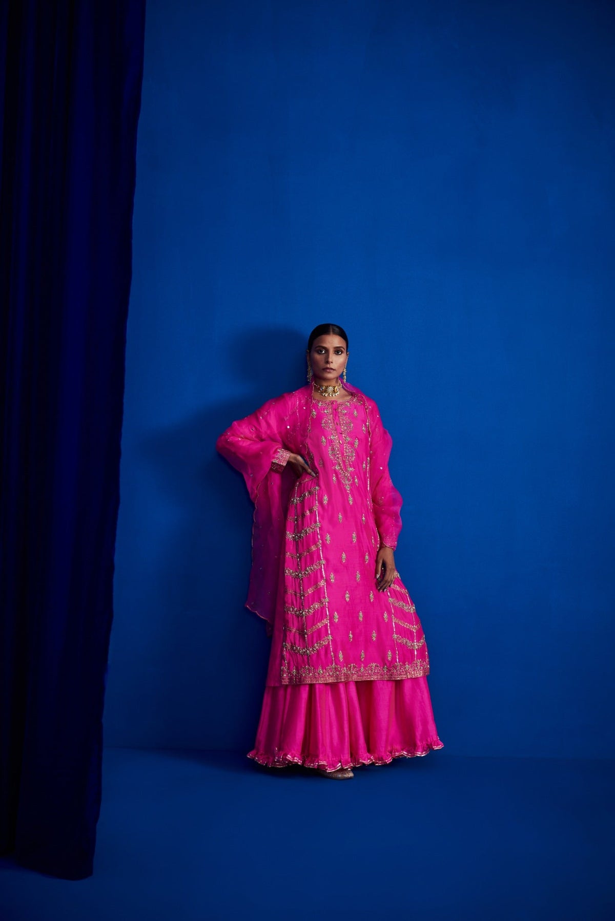 Heavily Embroidered Kurta Set With Sharara Pants