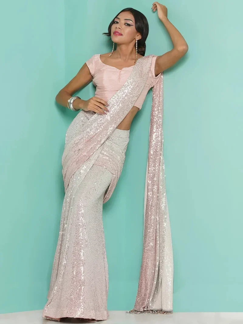 Champagne pink sequin Saree drape