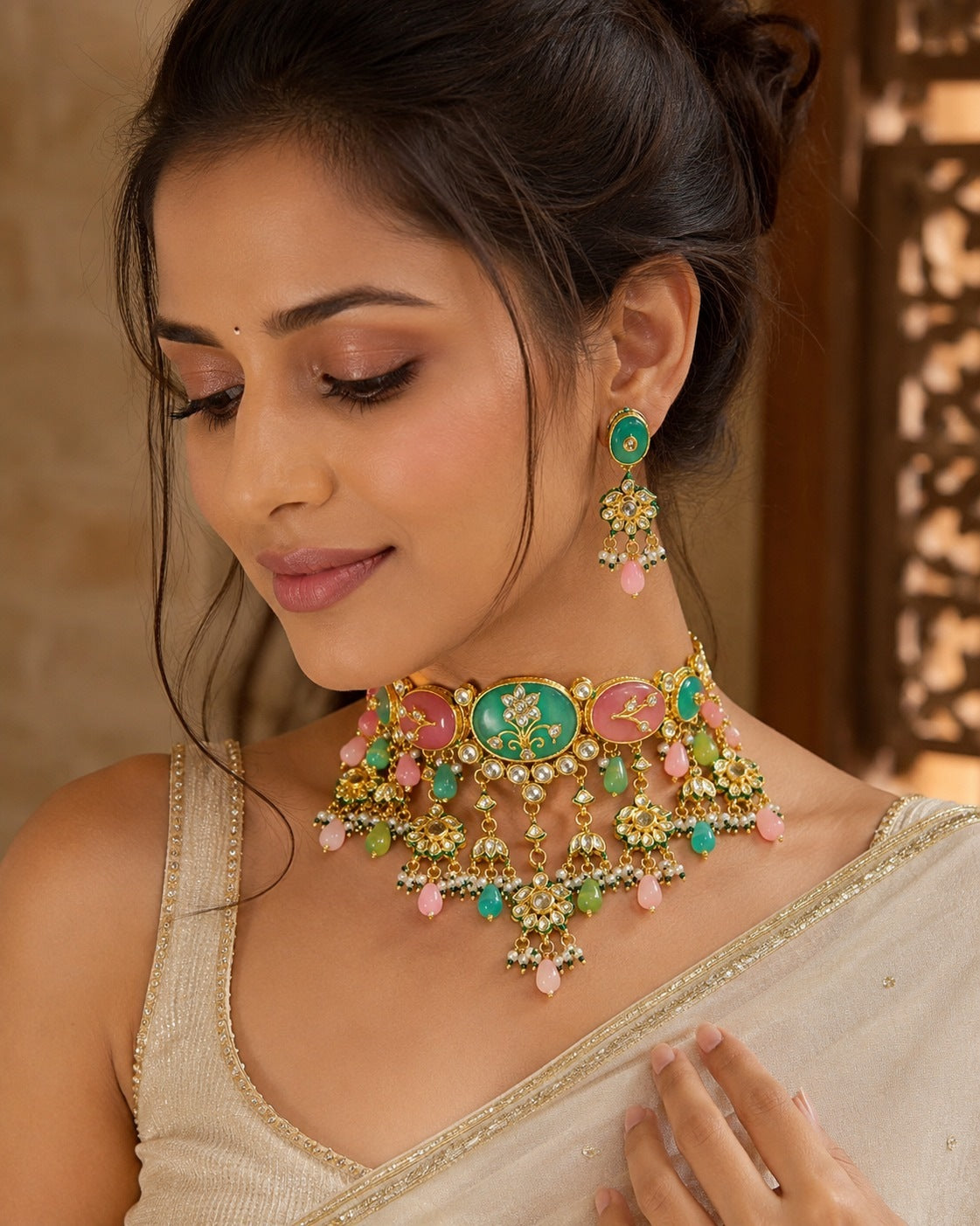 Pastel Kundan Floral Choker Set