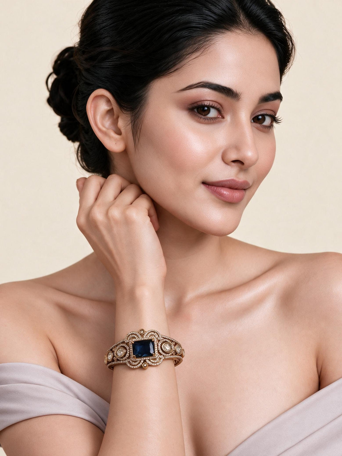 Sapphire Stone Gold-Tone Statement Kada