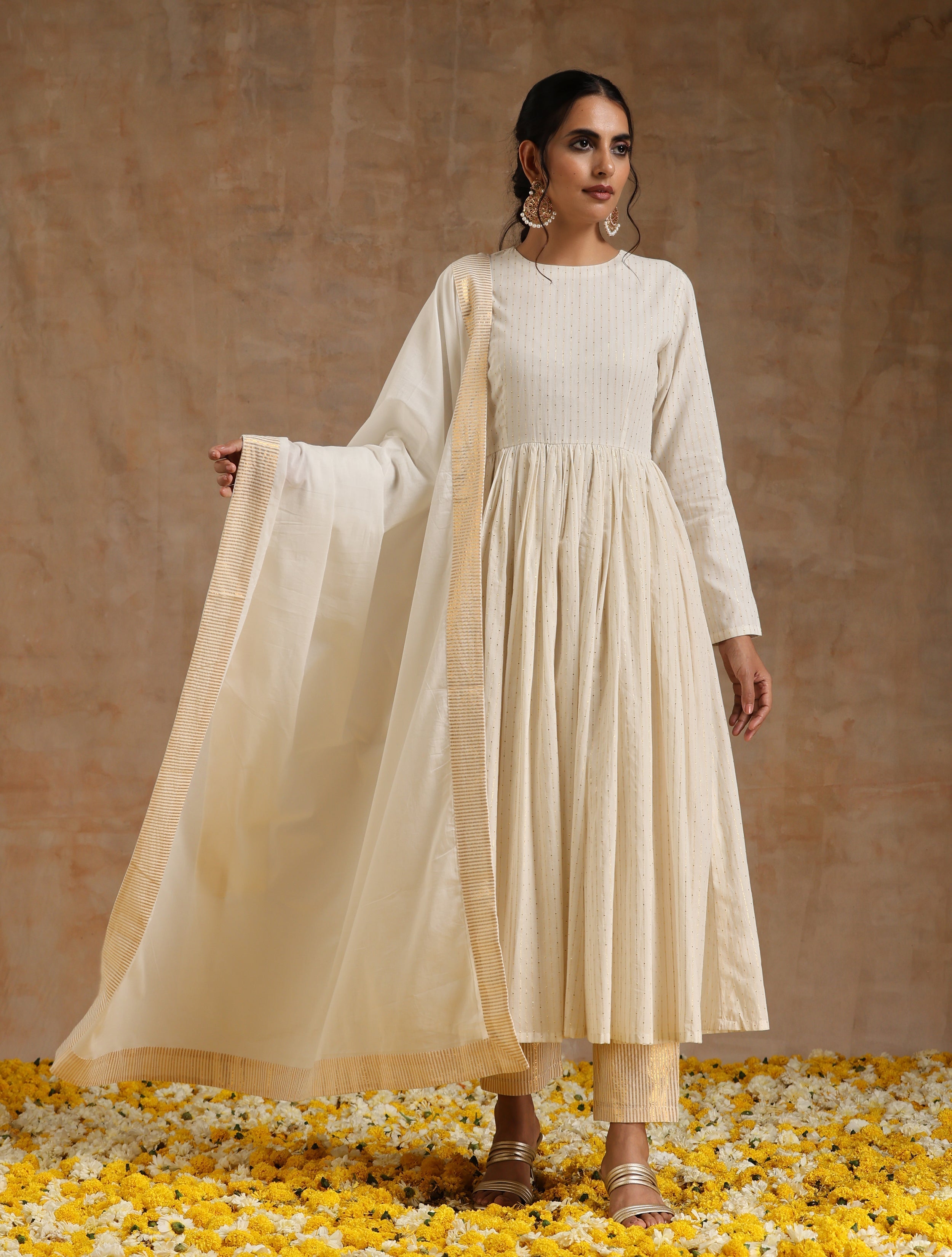 Ivory Gold Cotton Arkali Set