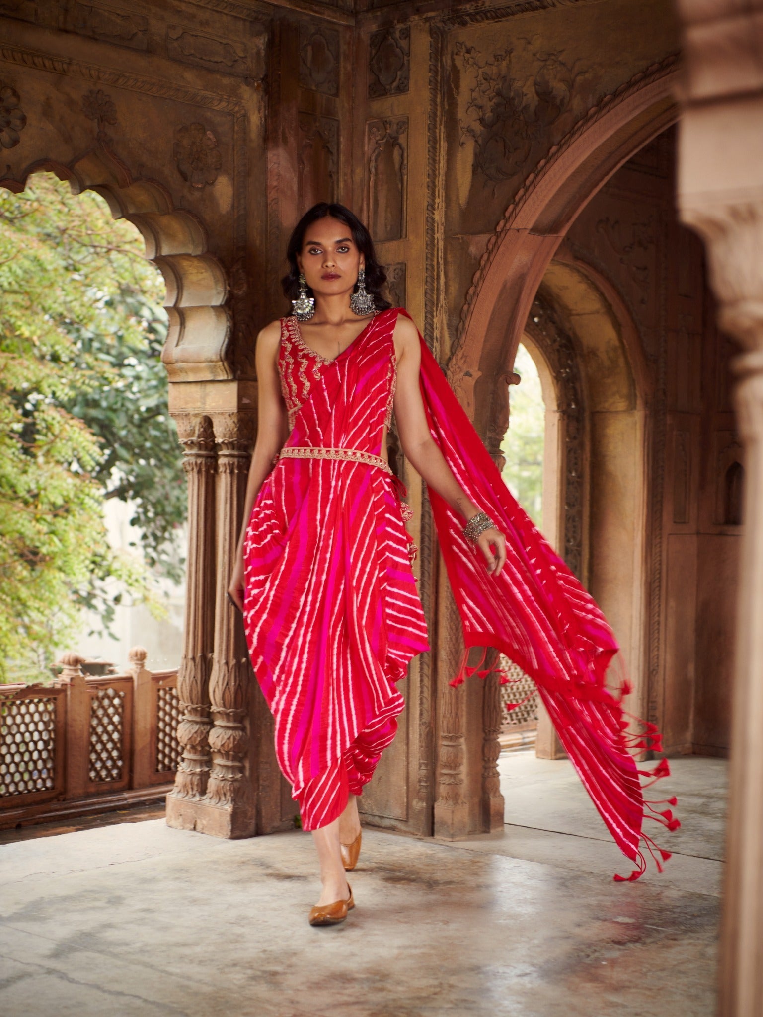 sarang leheriya drape saree with a belt