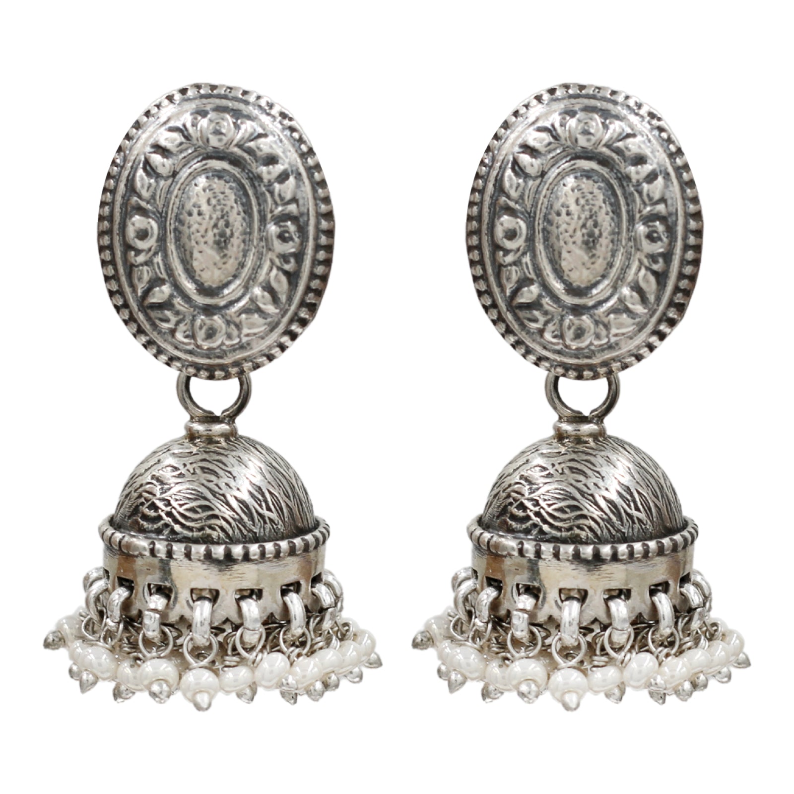 Sangeeta Boochra Handcrafted Oxidised Silver Pearl Jhumka Earrings