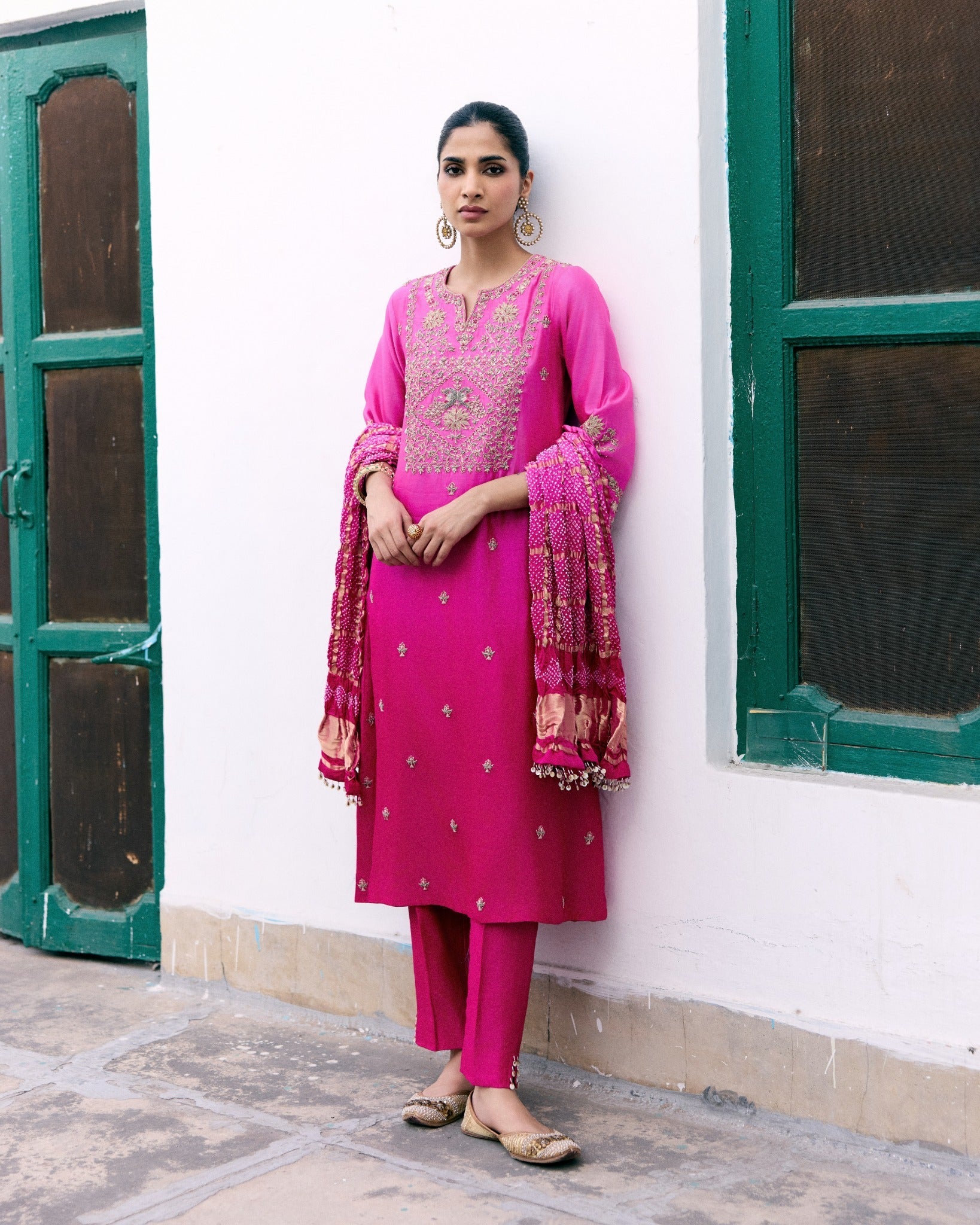 Gulbahar Lotus and Mor Gharchola Kurta Set