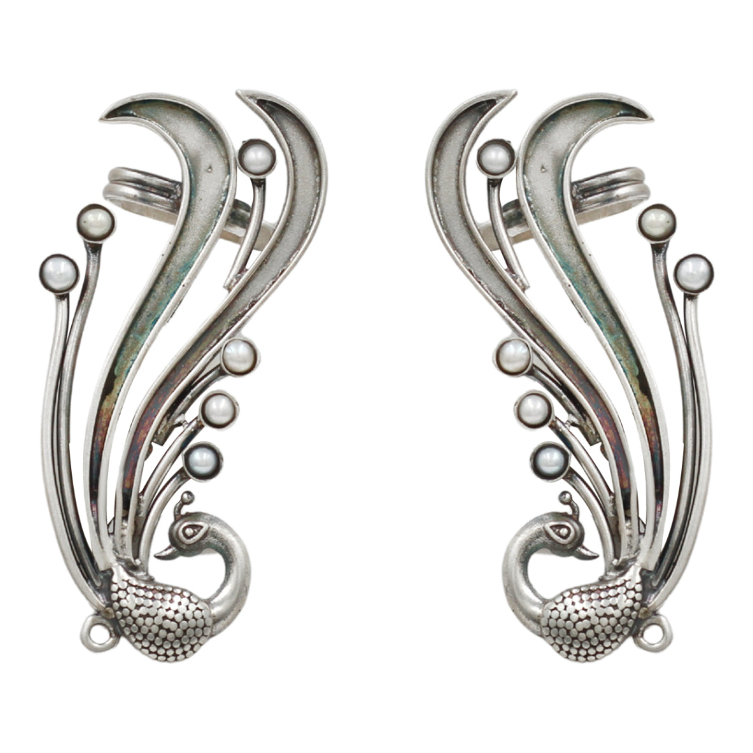 Peacock Grace Silver Earrings by Sangeeta Boochra
