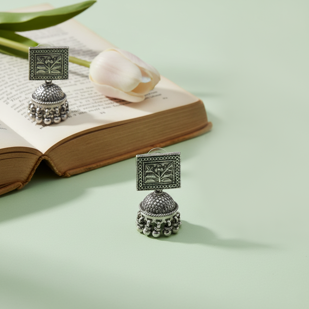 Sangeeta Boochra Handcrafted Oxidised Silver Heritage Danglers