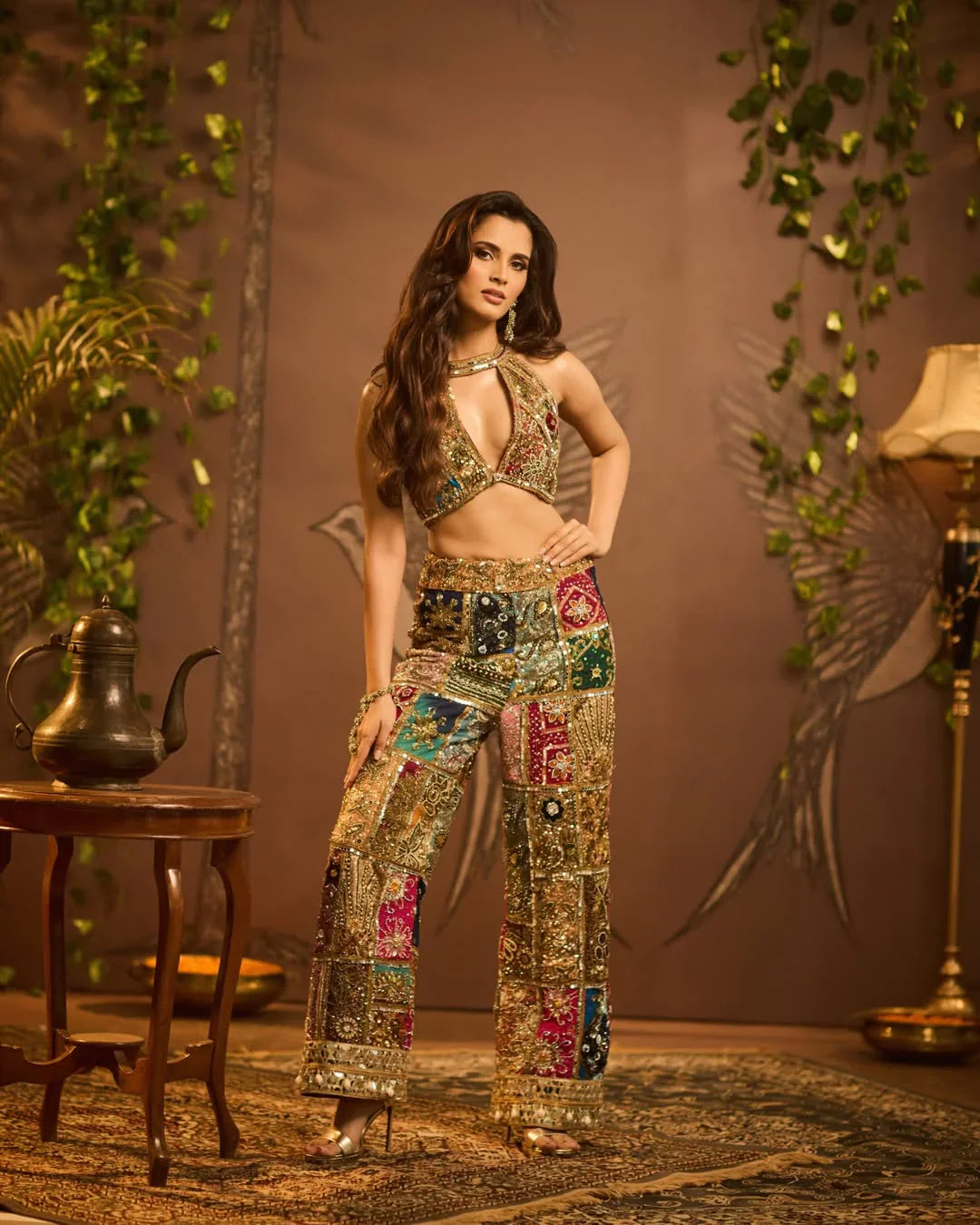 The Reclaimed Earth Gold Mirror Embellished Indo-Western Skirt Set